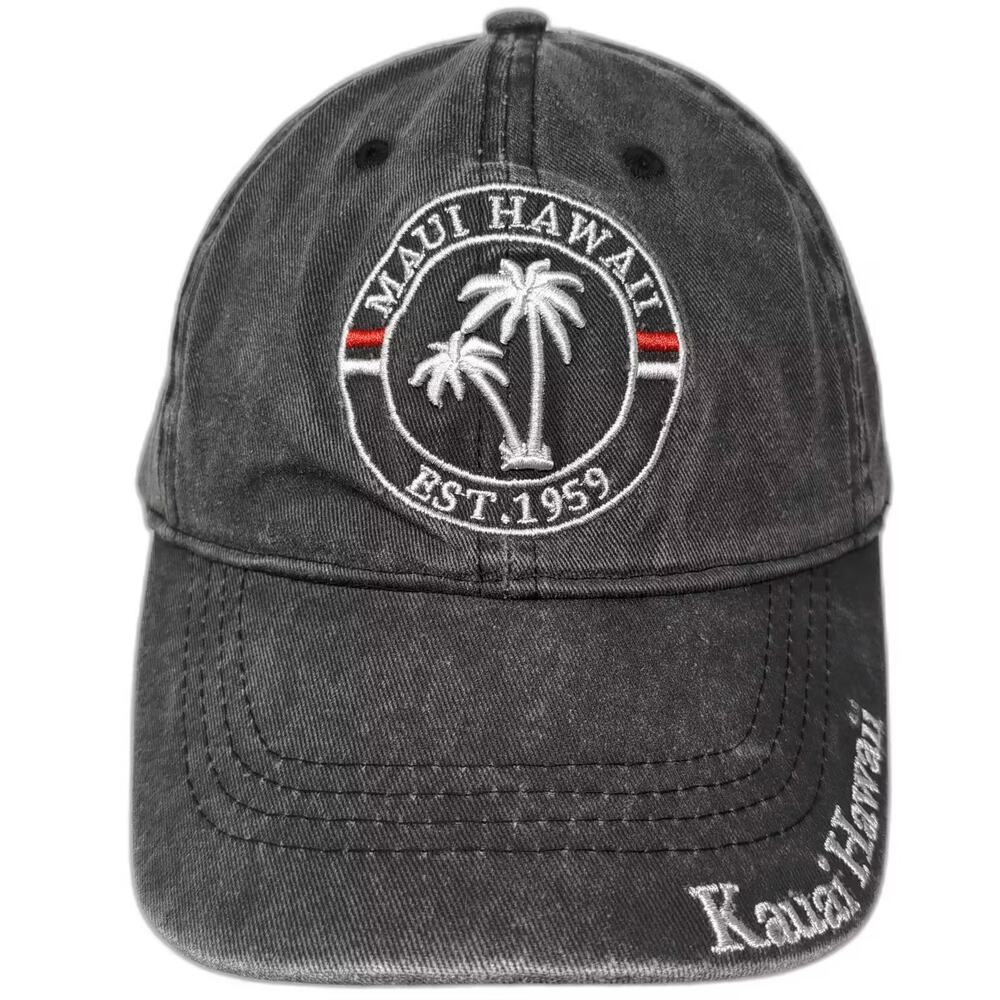 Aloha Hawaii Maui Palm Tree Baseball Cap Gray White Strapback OS Adjustable hat